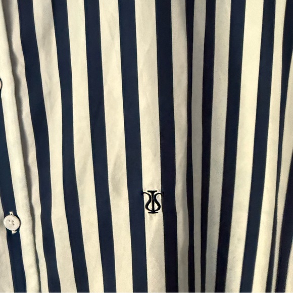 NWT LILYSILK blue white mulberry silk striped long sleeve button up shirt - Picture 4 of 9